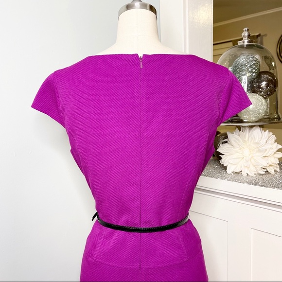 Anne Klein Purple Cap Sleeve Fit & Flare Dress with Belt 10 Medium - Picture 6 of 9